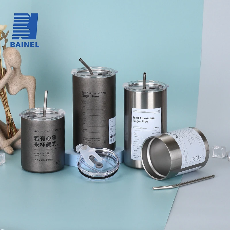 

BAINEL-Anti-Scald Thermal Mug with Lid and Straw, Double Wall Coffee Mug for Camping Travel, Portable Thermal Tumbler