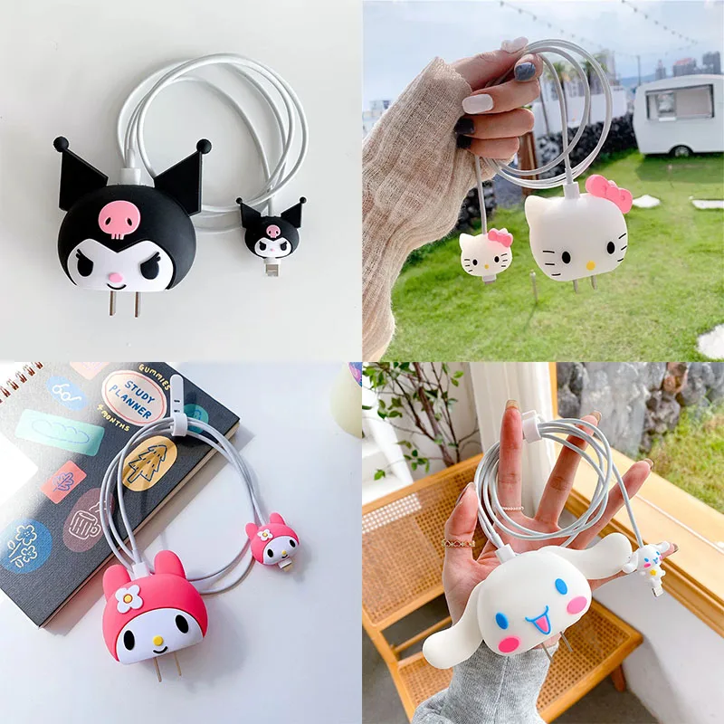 

Kawaii Sanrios мультфильм My Melody Cinnamoroll Kuromi USB кабель протектор провод передачи данных защитный чехол для Iphone 18/20W