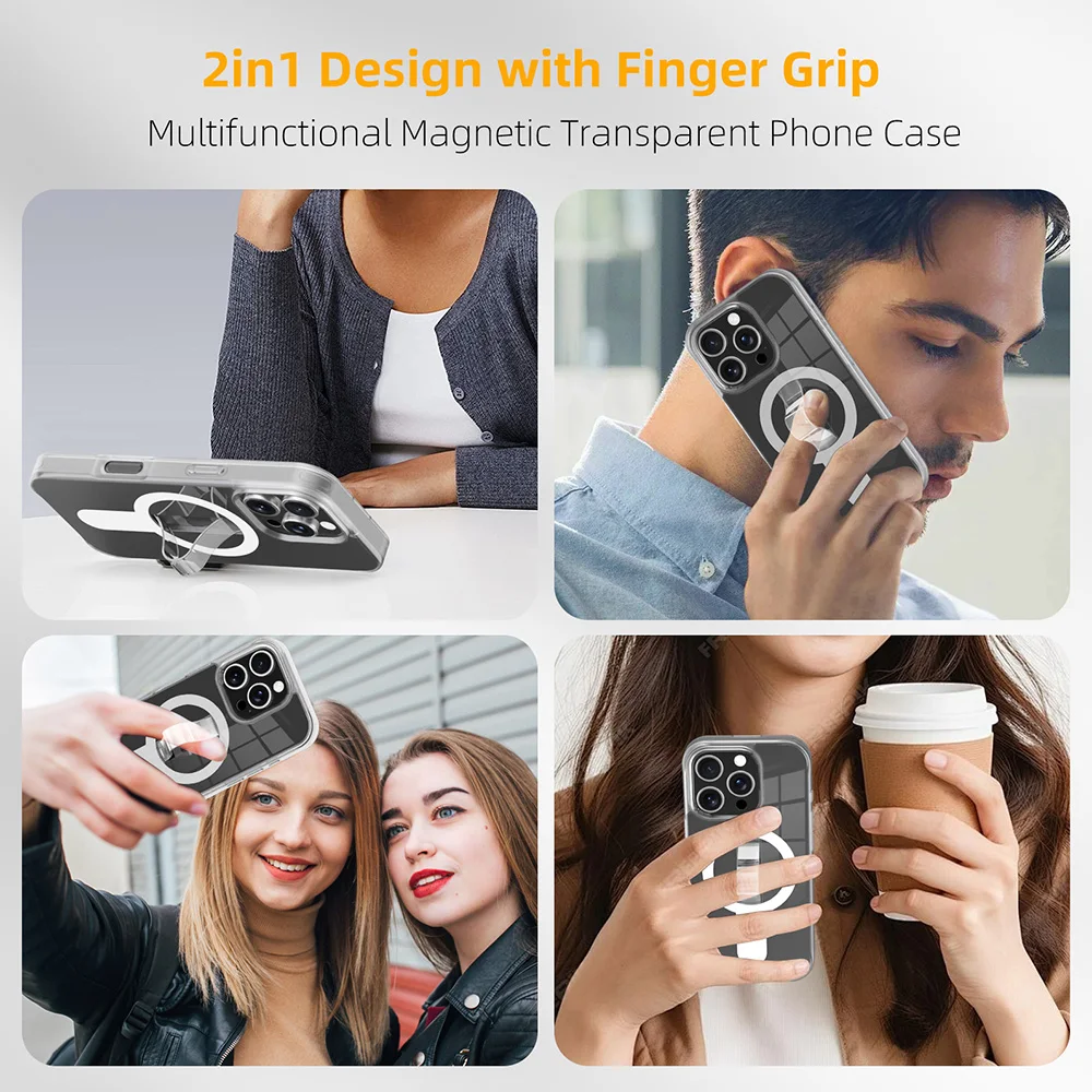 Grippopso Magnetische Handyhülle für iPhone 16 Pro Max Plus, kabellose Ladeabdeckung mit Halter, magnetisch, transparente Hülle – Detail 11