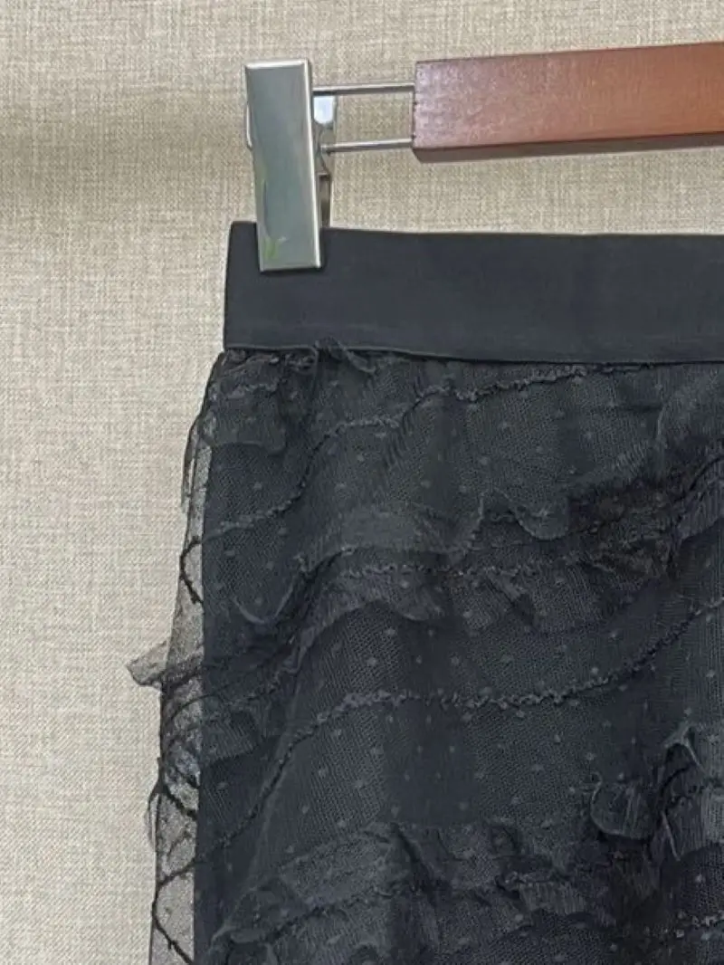 

Женская кружевная Асимметричная юбка с каскадными оборками и поясом на резинке