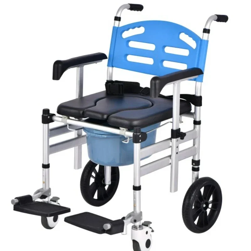 Shower Commode Toilet with Wheels,Hand Pushed Adjustable Height, No Installation  Portable Shower Chair, Commode Chair on Wheels 6