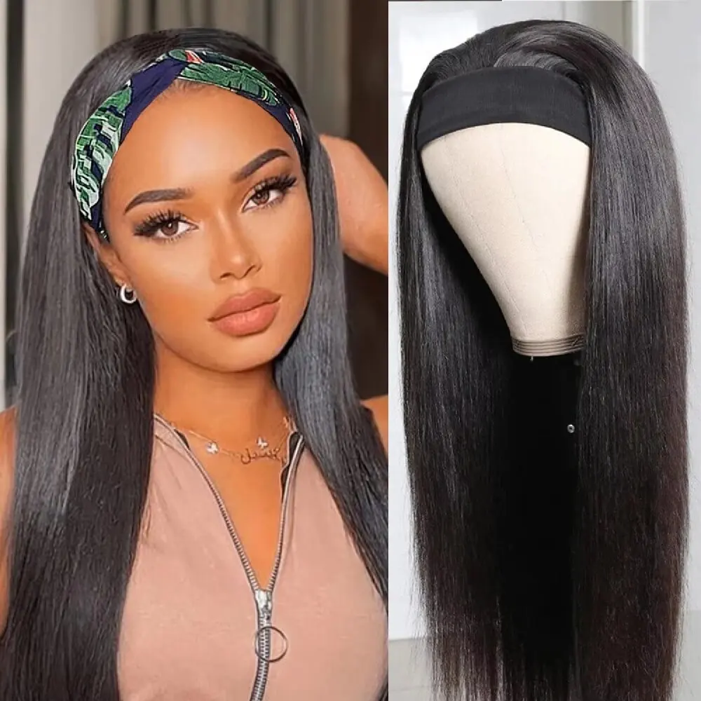 8 inch Headband Straight Wig Human Hair Bone Straight Human Hair Wigs ...