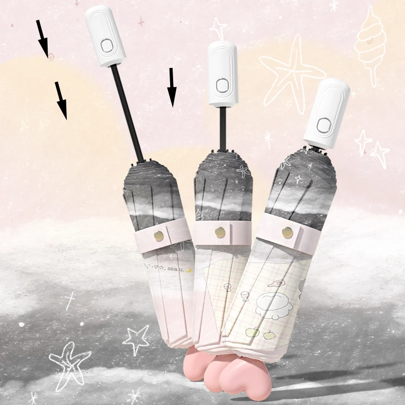 Portable Automatic Folding Umbrella Home Creative Pink Nose Umbrella Cute Cartoon UV Protection Automatic Rain and Sun Umbrella 2