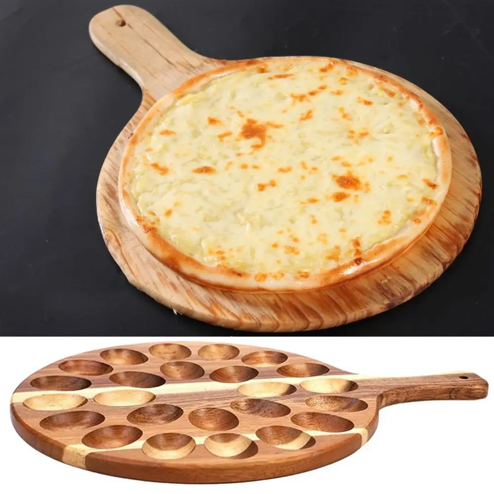 Egg Storage Plate Wooden Egg Tray with Handle Wooden Easter Deviled Egg Platter with Handle Round Charcuterie Serving for 24 4
