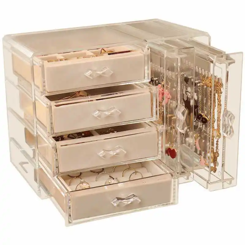 Acrylic Jewelry Box with 4 Drawers, Velvet Jewelry Organizer for