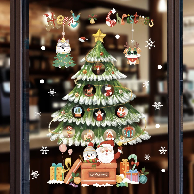 Christmas Santa Claus Window Stickers Xmas Tree Snowflake Glass Wall Sticker Merry Christmas Decoration for Home 2025 New Year