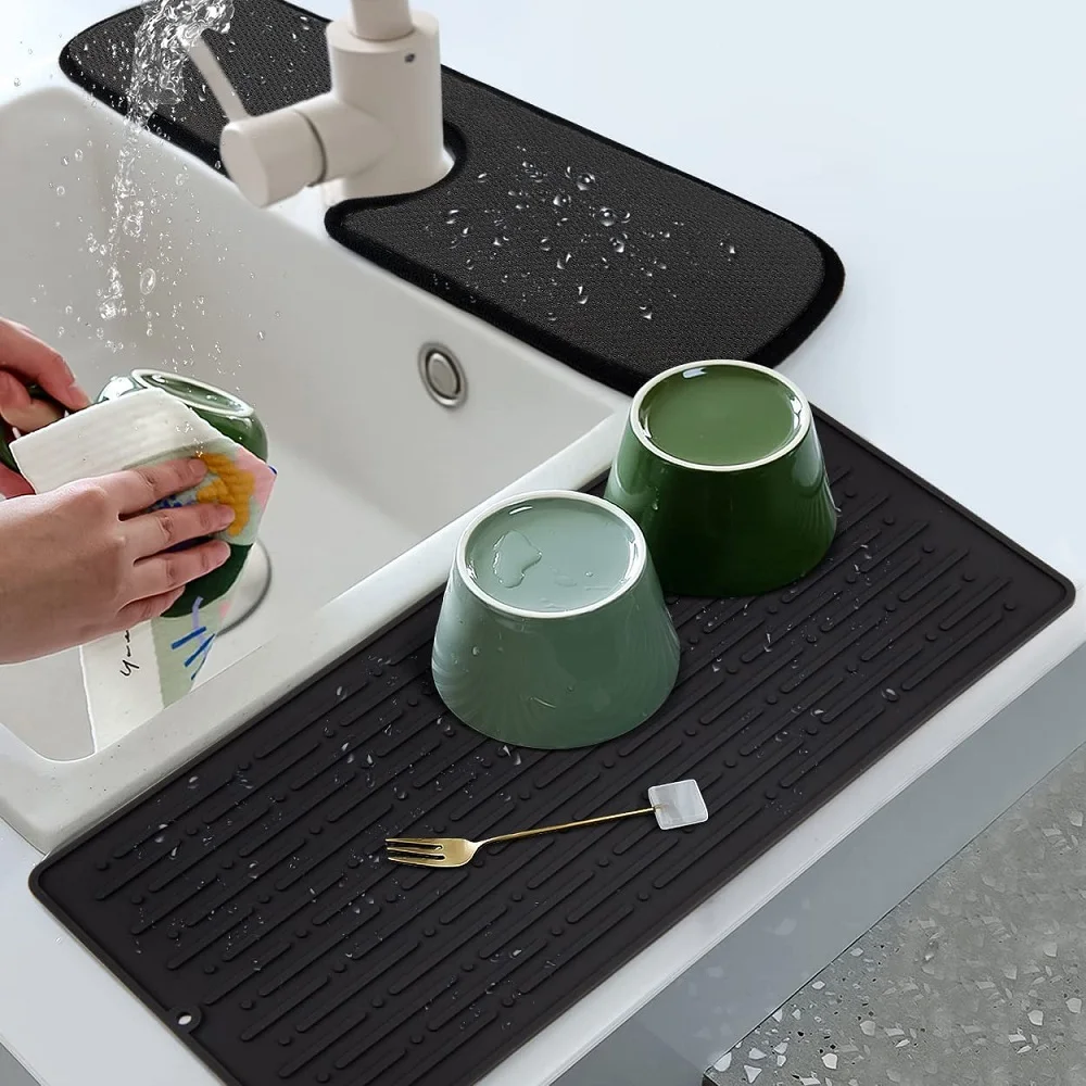 Faucet Wraparound Splash Catcher Absorbent Mat Dish Drying Pads for Kitchen Bathroom Rv Faucet Counter Sink Water Prevent