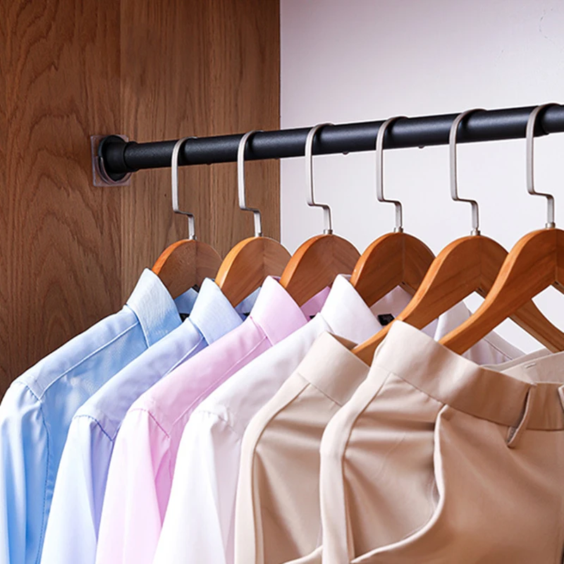 Adjustable Curtain Rod Kitchen Bathroom Storage Rack Holder Multifunctional Wardrobe Clothes Hanging Rods Telescopic Pole