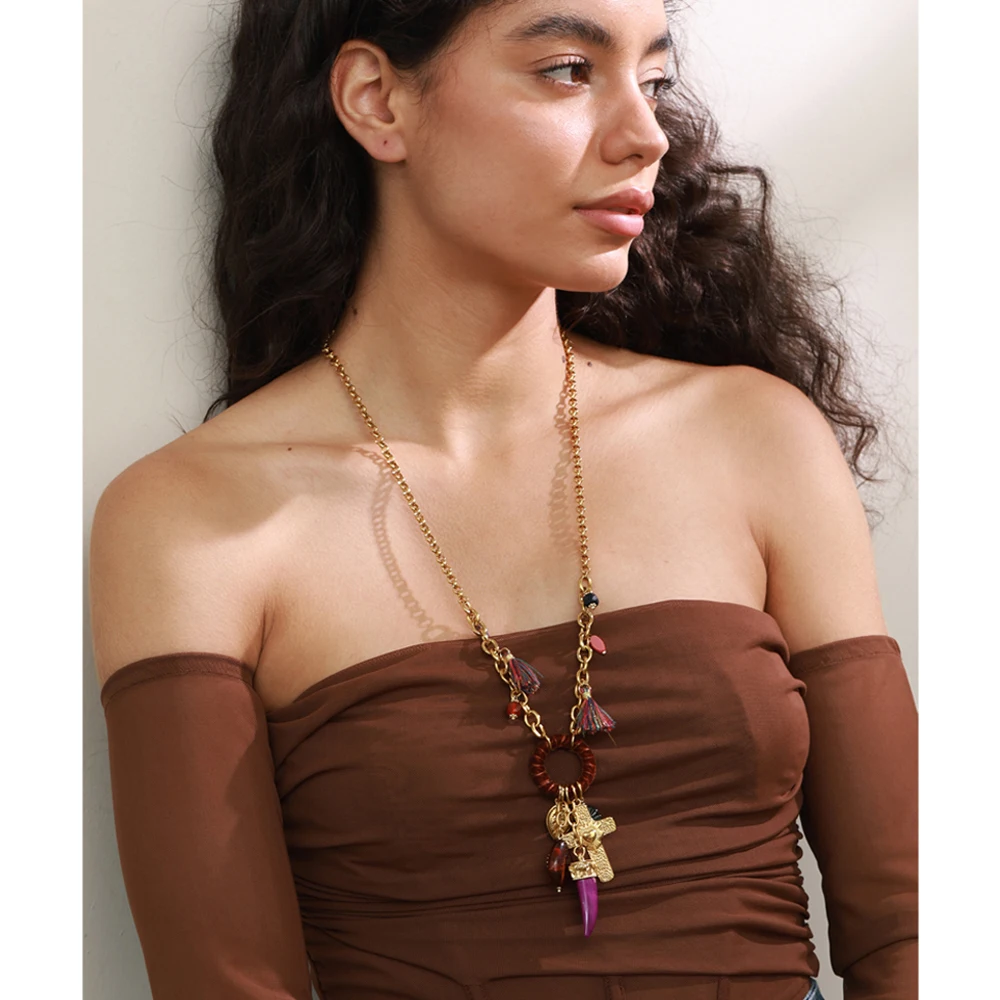 Yhpup Necklace 72+5cm Resin Tassel