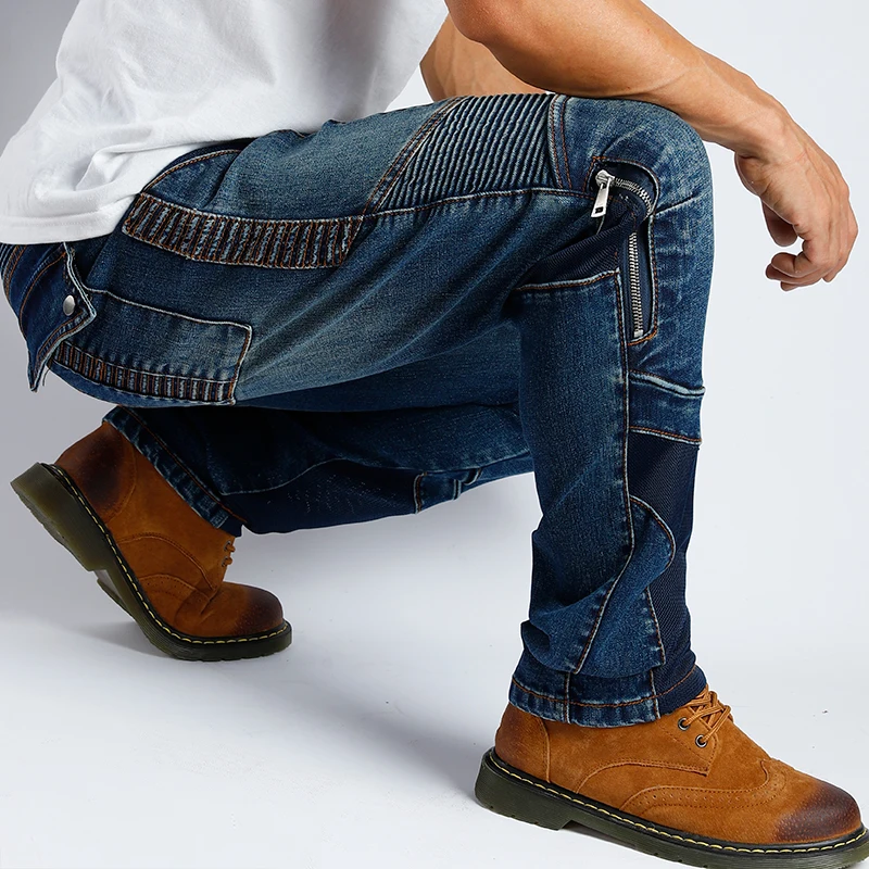 남성 여름 오토바이 라이딩 팬츠 블루 케블라 청바지 내마모성 방풍 더트 바이크 라이딩 보호 장비 032