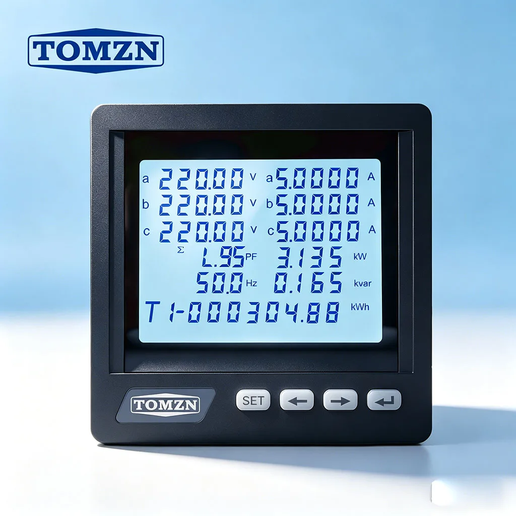 TOMZN 3상 4선 시스템 다기능 계측기 ? 위상 전압, 라인 전압, 전류, 유효/무효 전력, PF, RS485, 번호