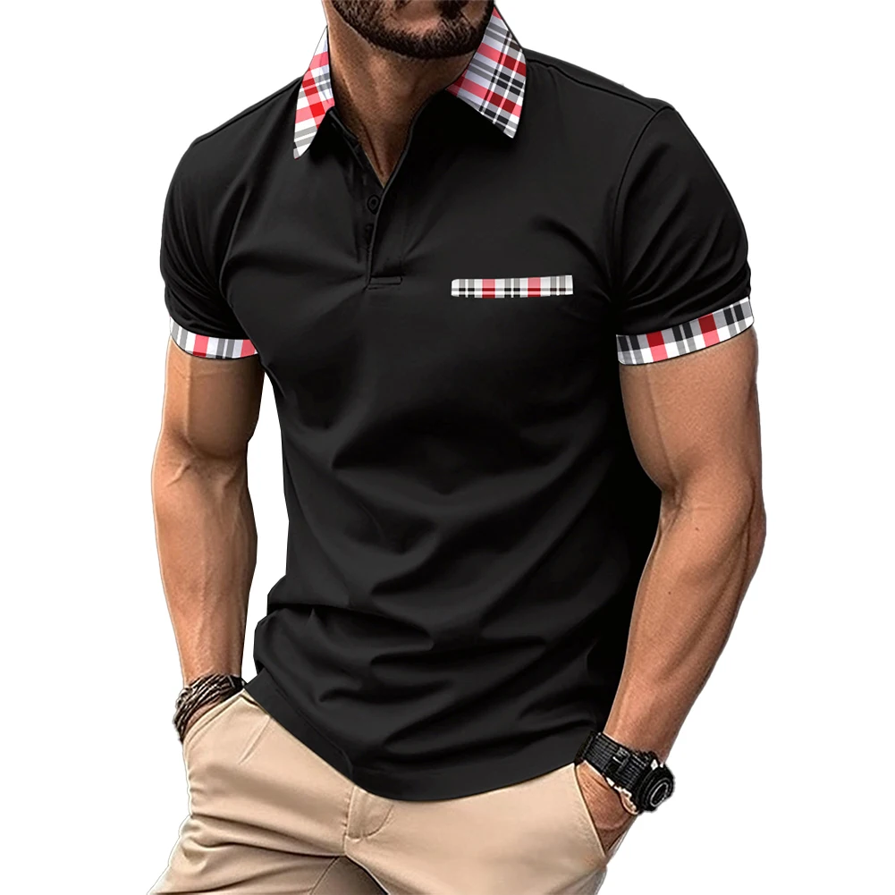 Mens Tops Shirt Short Sleeve Slim Fit Stripe T Shirt Tee 1 Pc Blouse Button Collar Casual For Summer Polyester