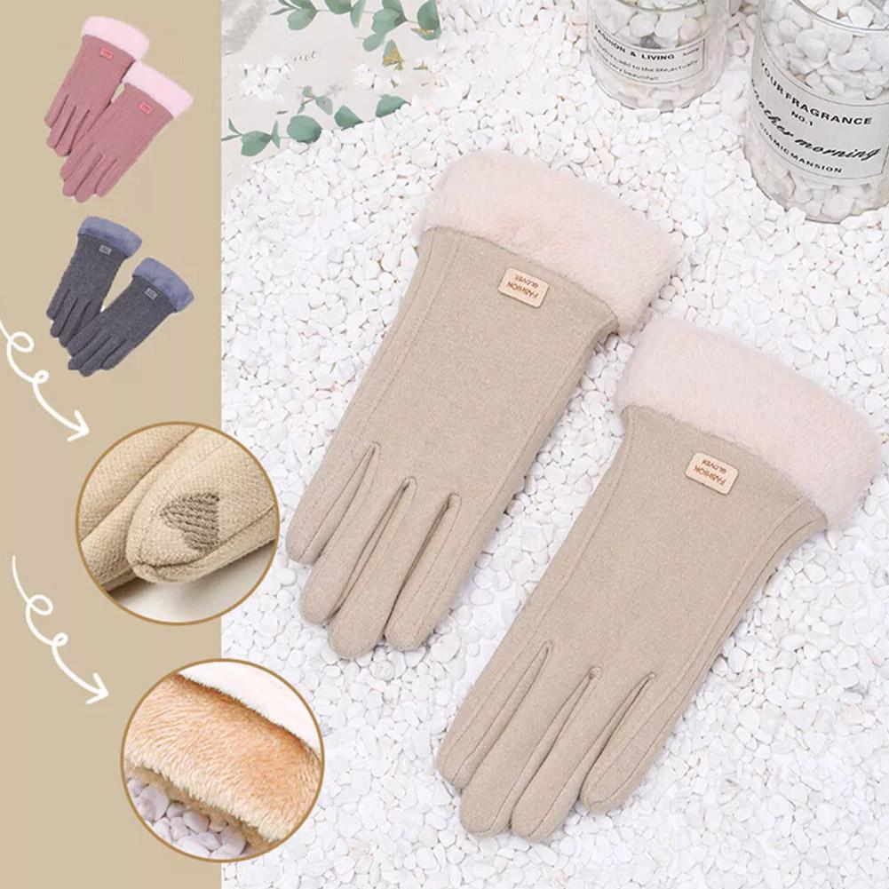 Women Winter Thick Plush Gloves Fashion Warm Suede Sports Gloves Cycling Outdoor Mittens Touchscreen Lady Driving Guantes R2Z2