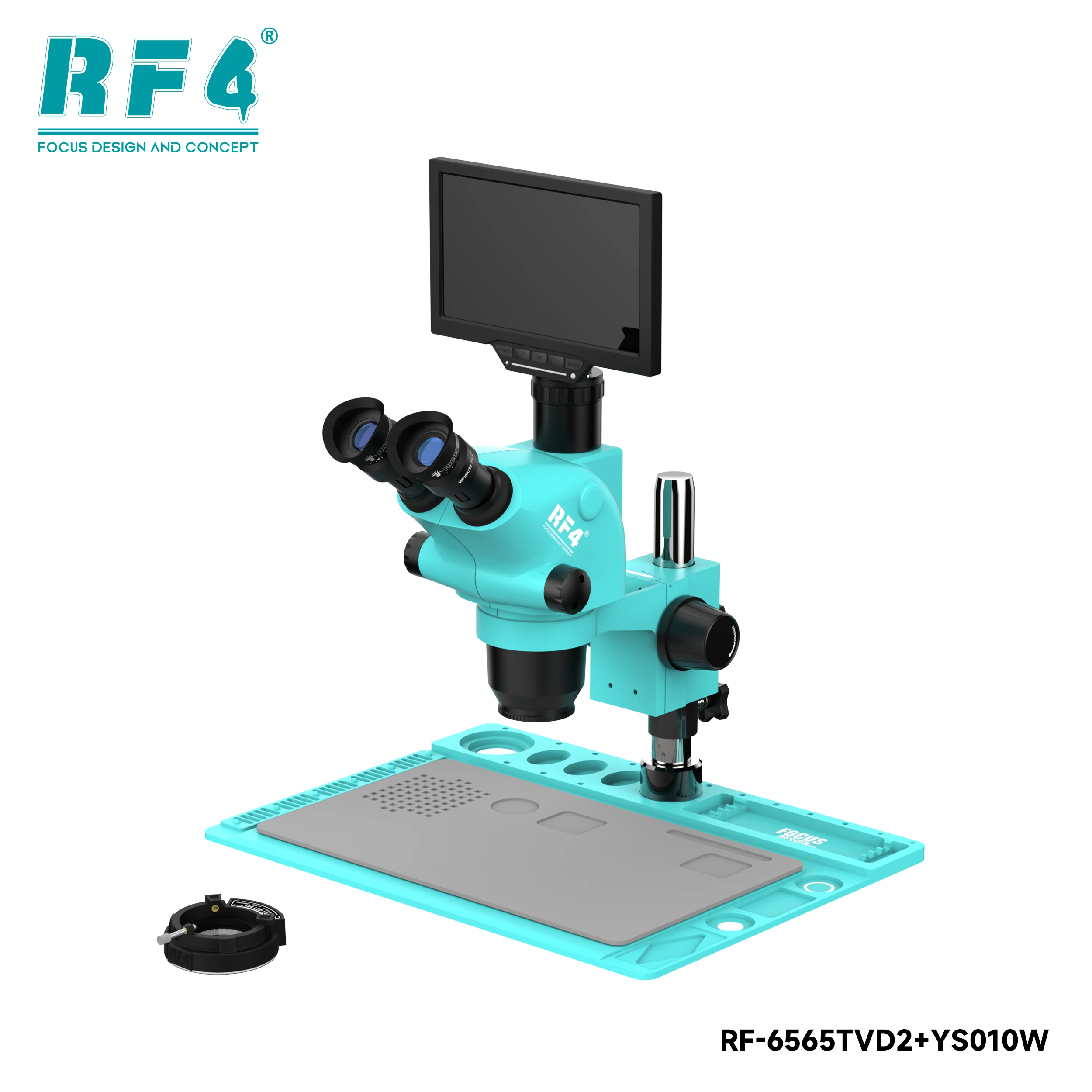 RF4 동기식 연속 줌 삼안 현미경(10인치 HD WIFI 카메라 디스플레이 모니터 포함) RF-6565TVD2-YS010W-MC08