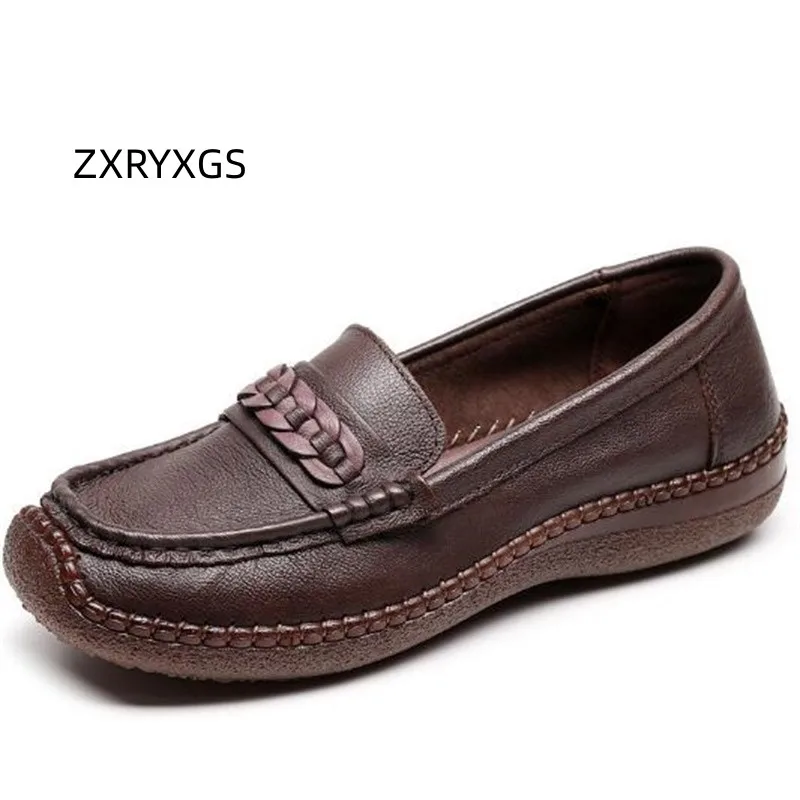 

ZXRYXGS популярные мягкие Нескользящие удобные туфли на плоской подошве 2024 весенняя обувь из коровьей кожи женские новые повседневные туфли на плоской подошве
