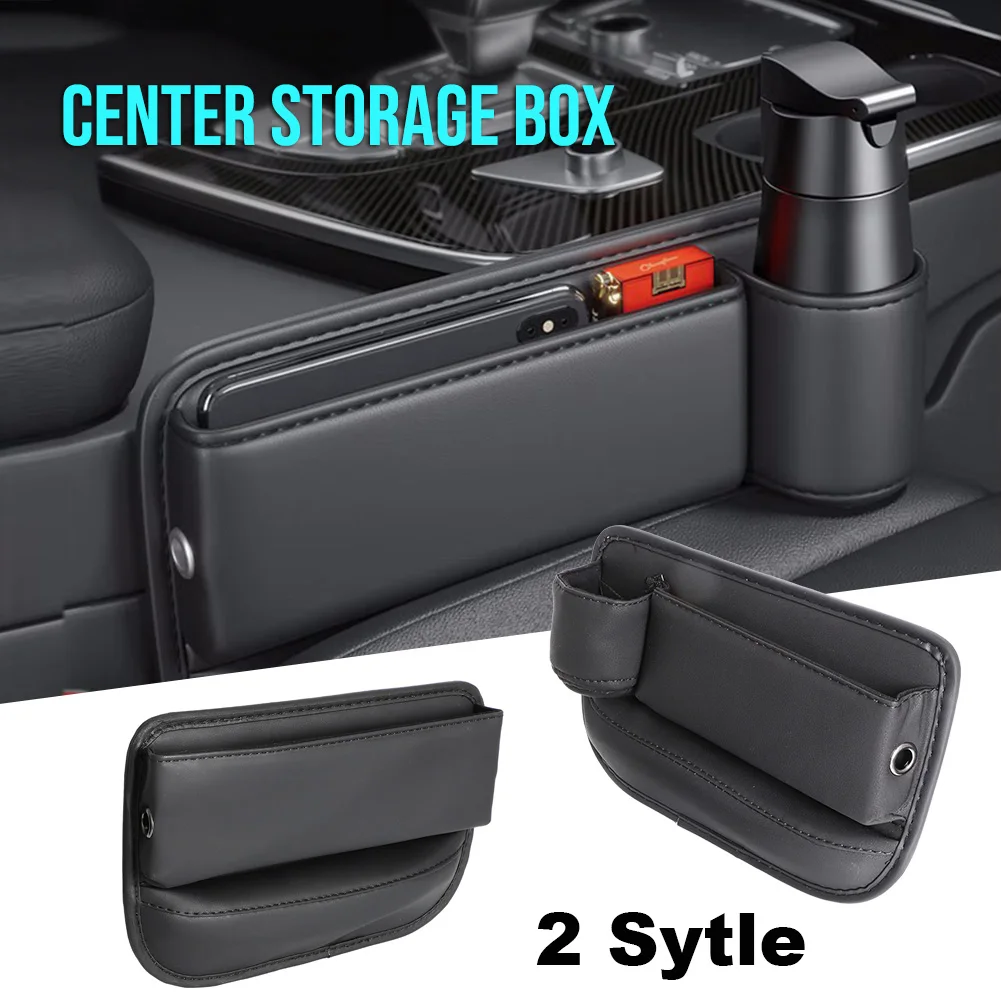 

Pu Leather Car Seat Gap Organizer Auto Console Side Storage Box with Cup Holder Seat Crevice Storage Box for Cellphones