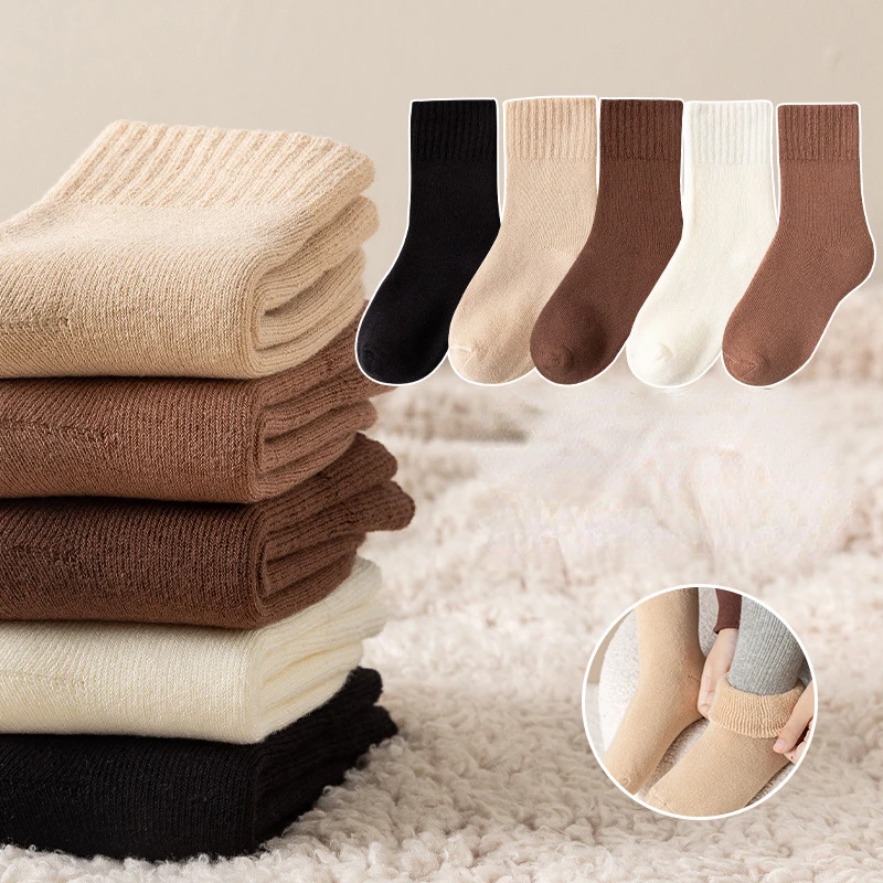 Kids Socks 5 Pairs/Lot Cotton Thick Keep Warm Terry-loop For 1-12 Years Baby Boys and Girls