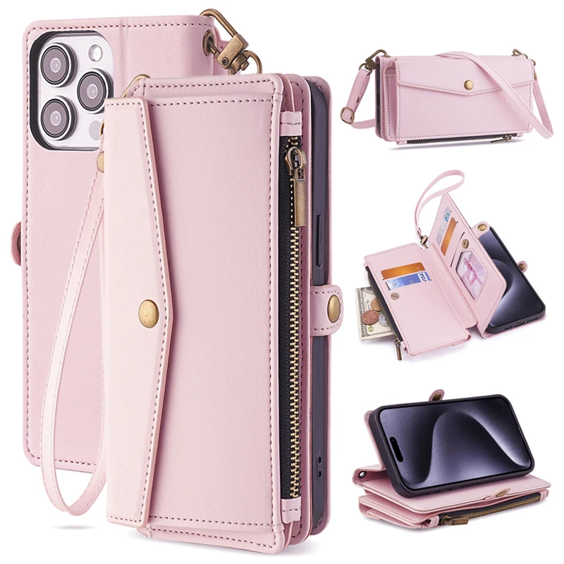 Leather Wallet Crossbody Case - Sleek Design with Multi-Model Compatibility