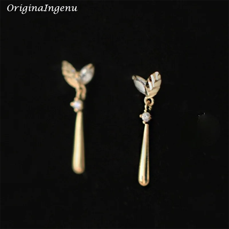 

Solid 9K Gold Leaf Stud Earrings Dainty Zircon Women Stunning Earrings 9k Gold Jewelry Minimalist Tarnish Resistan Fine Jewelry