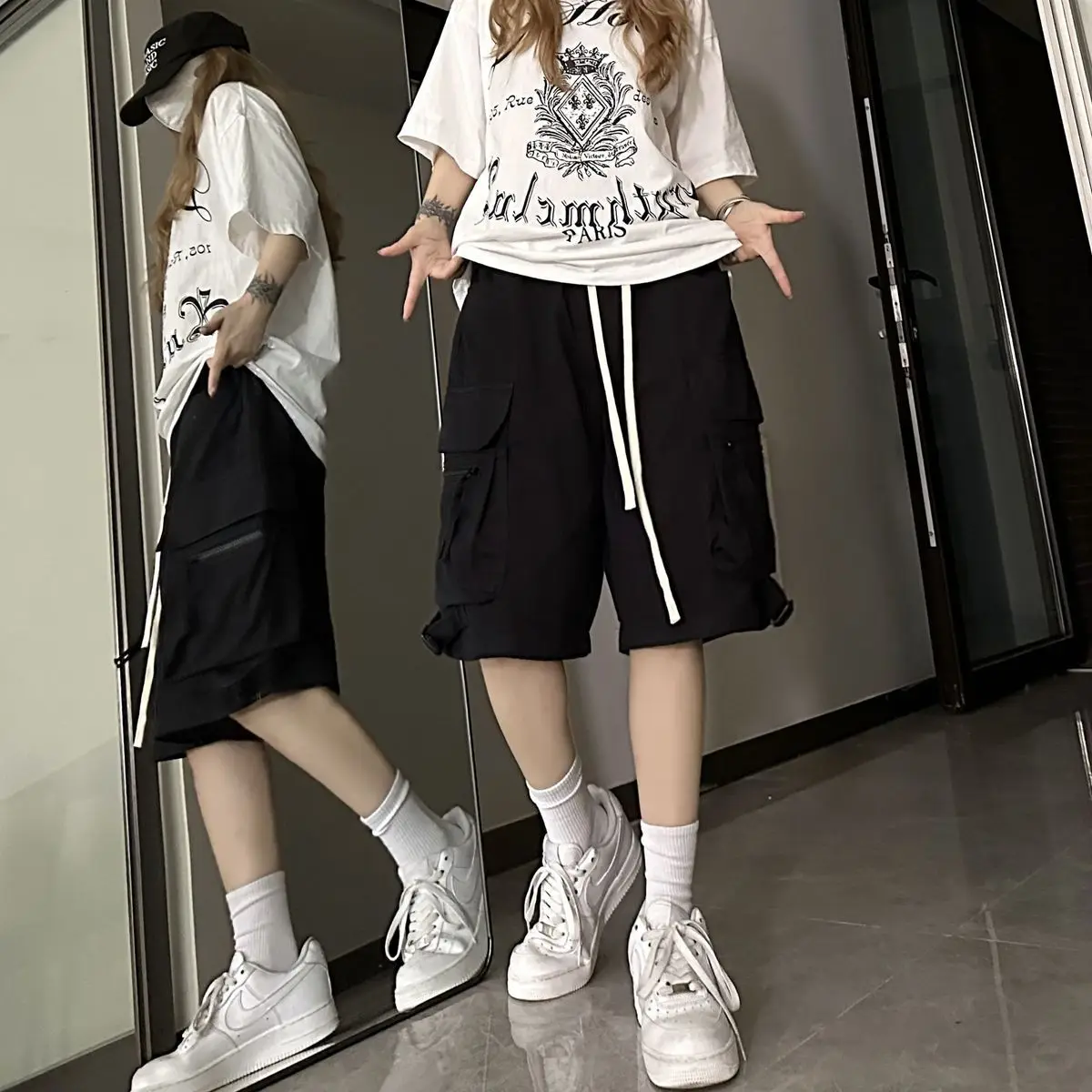 Cargo Pants Bf American Harajuku Y2K Women Summer Loose Straight Hip Hop Streetwear Shorts Pocket High Waist  Sweatpants