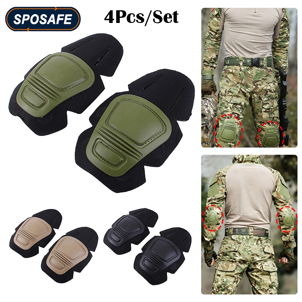 4Pcs Military Tactical Knee Pad Elbow Pad Set Airsoft Knee Protective