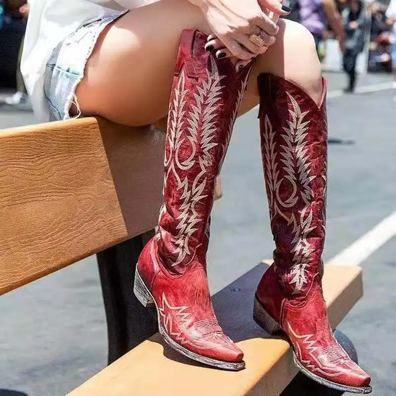 Botas de vaqueiro bordadas femininas marca moda ocidental botas das ...