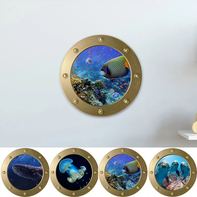 Shark Fish Sealife Submarine Wall Stickers For Kids Rooms PVC Mural DIY 3D Home Decorative Window Sticker Refrigerator Bathroom