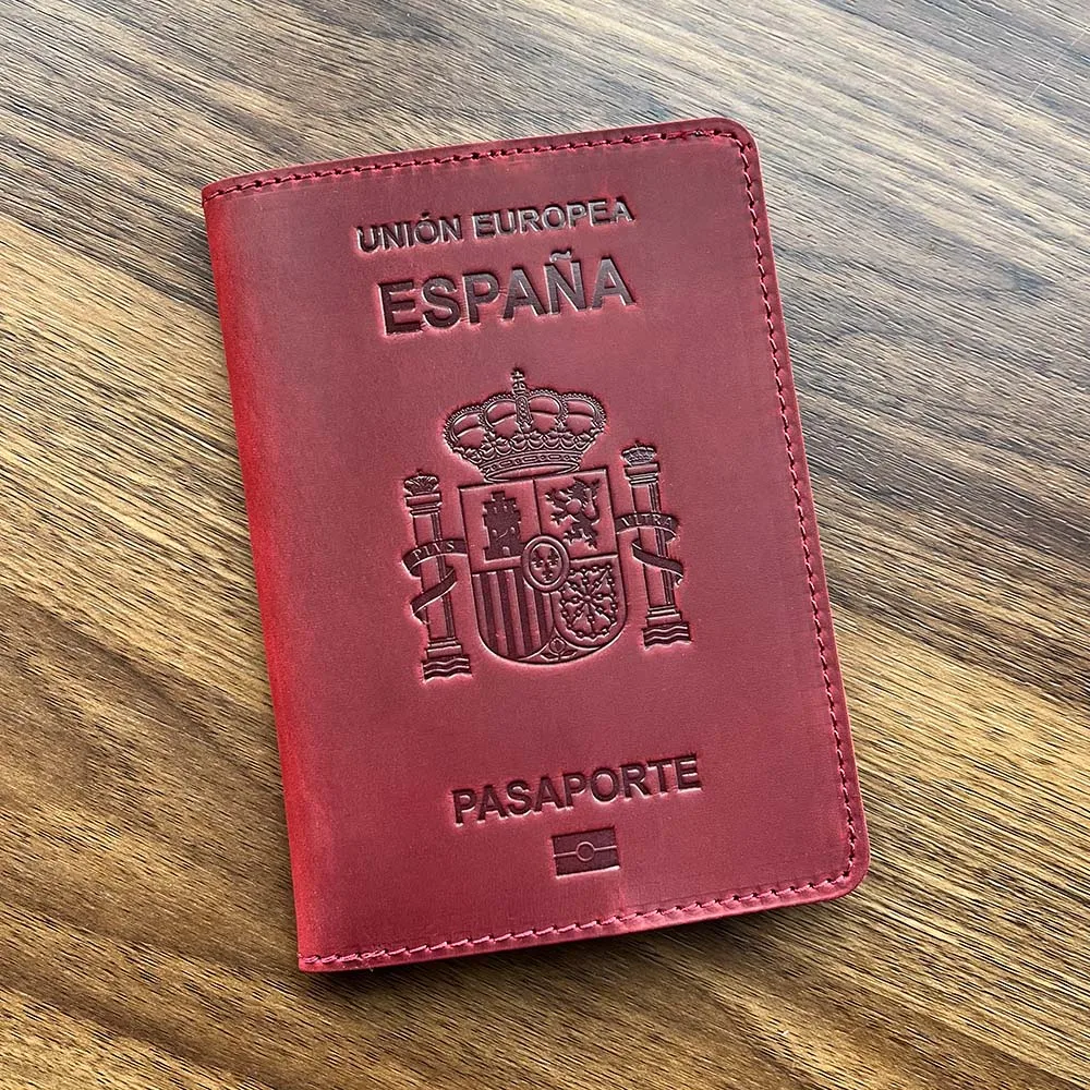 Genuine Leather Spain Passport Cover Crazy Horse Funda Pasaporte Business Unisex Durable Spanish