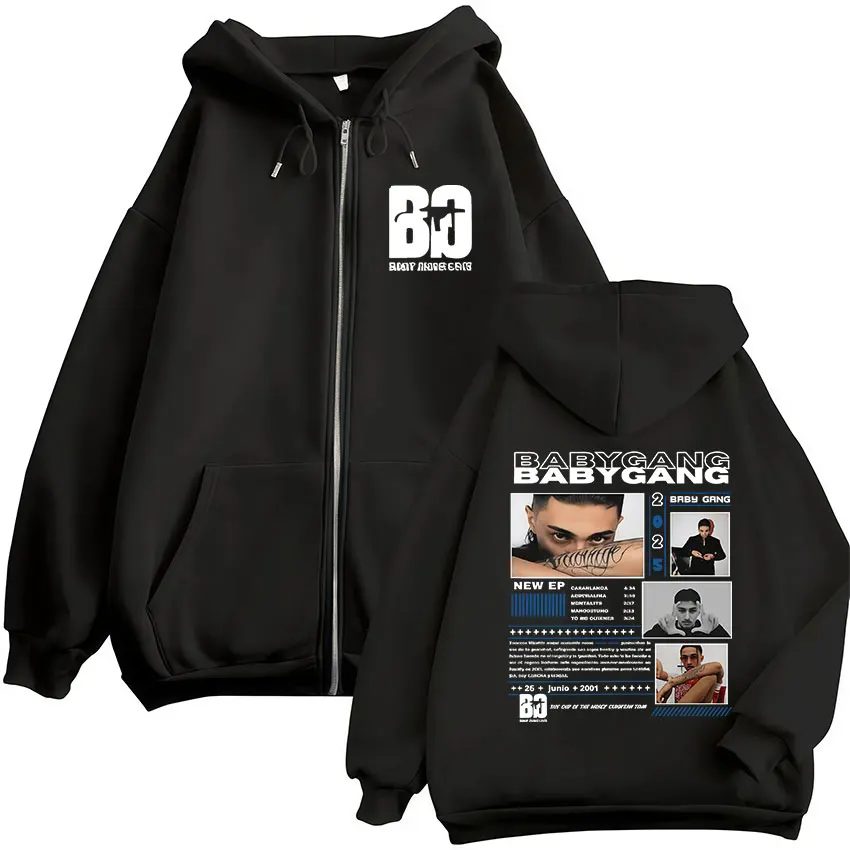 Rapper Baby Gang 2025 Album Reißverschluss Hoody Männer Hip Hop Gothic Langarm Zip Up Sweatshirt Vintage Übergroße Mäntel Jacke Hoodies