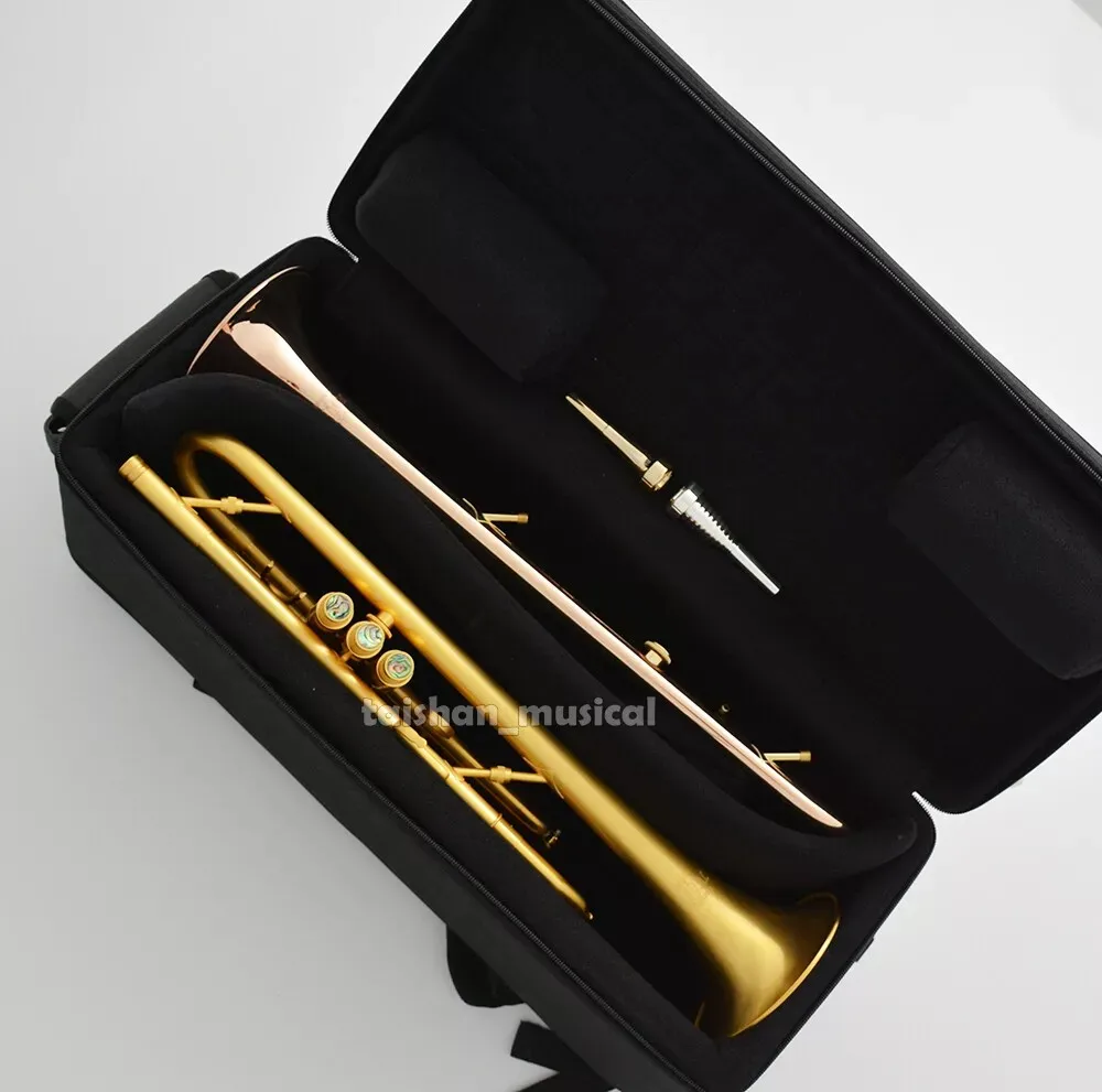 Brushed 24K Gold Trumpet Detachable 2 Bell Double trumpets Case