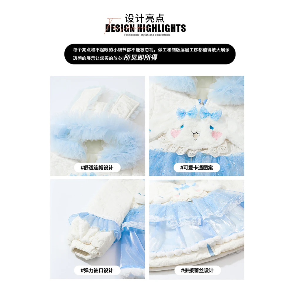 Winter Kawaii Cinnamoroll Kuromi Kids Lolita Cotton Jacket Sanrio Anime Girls Cartoon Hooded Thick Warm Zipper Coat High-Quality
