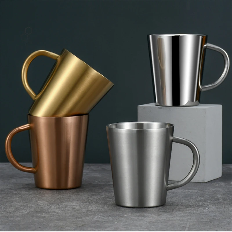

Korean Stainless Steel Double Layer Beer Mug for Tea Insulated Anti-Scalding Coffee Cup with Handle Tumbler Kitchen Drinkware