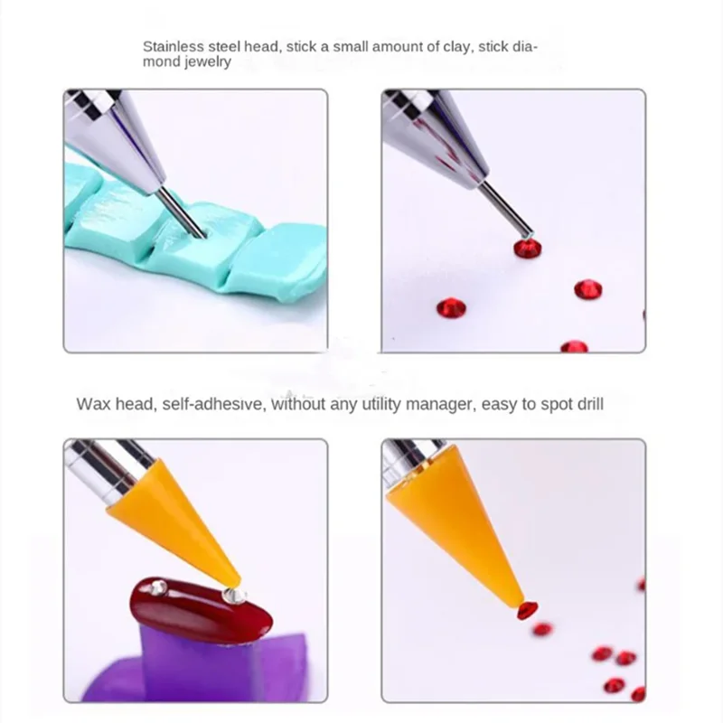 1pcs Crystal Double Head Point Drill Pen Gem Rhinestone Picker Wax Pencil 2Ways Use Sticking Picking Dotting Jewelry Tools 4