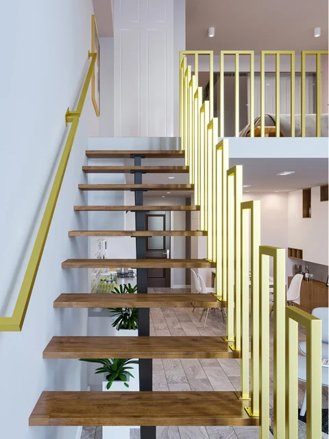 Nordic Minimalist รั้วบันได Handrails ทอง/สีดํา/สีขาวเหล็ก Guardrails ราวบันไดครัวเรือนวิลล่า Lofts ในร่มตกแต่ง 1