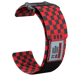Universal Easy Fit Nylon Strap Wristband, 20/22mm - 22mm (Black plaid red)