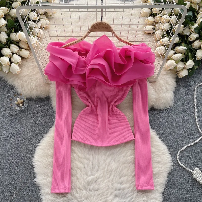 

Women's Long-Sleeved Knitted Sweater, Ruffle Design, Niche Temperament Top, French Ladies, High-end, Autumn and Winter