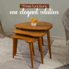 Solid nested table set of 3, birch mid-century pebble table with wood tapered legs, portable modern side coffee table 3