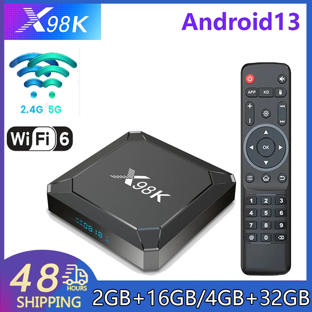 X98K Smart Tv Box Android 13 Rockchip Rk3528 2.4G E 5G Dual Wifi6 Hdr10 + Set Top Box Bt5.0 Lettore Multimediale Lan 100M