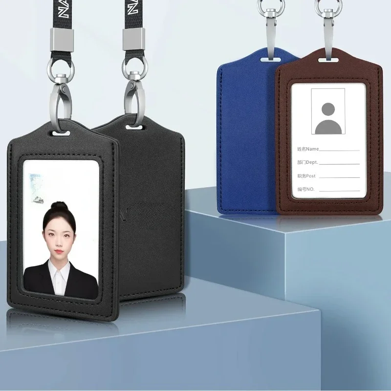 ID 카드홀더 단색 가죽 배지 랜야드, 노동자 카드홀더 명함 배지 홀더, 사무용품