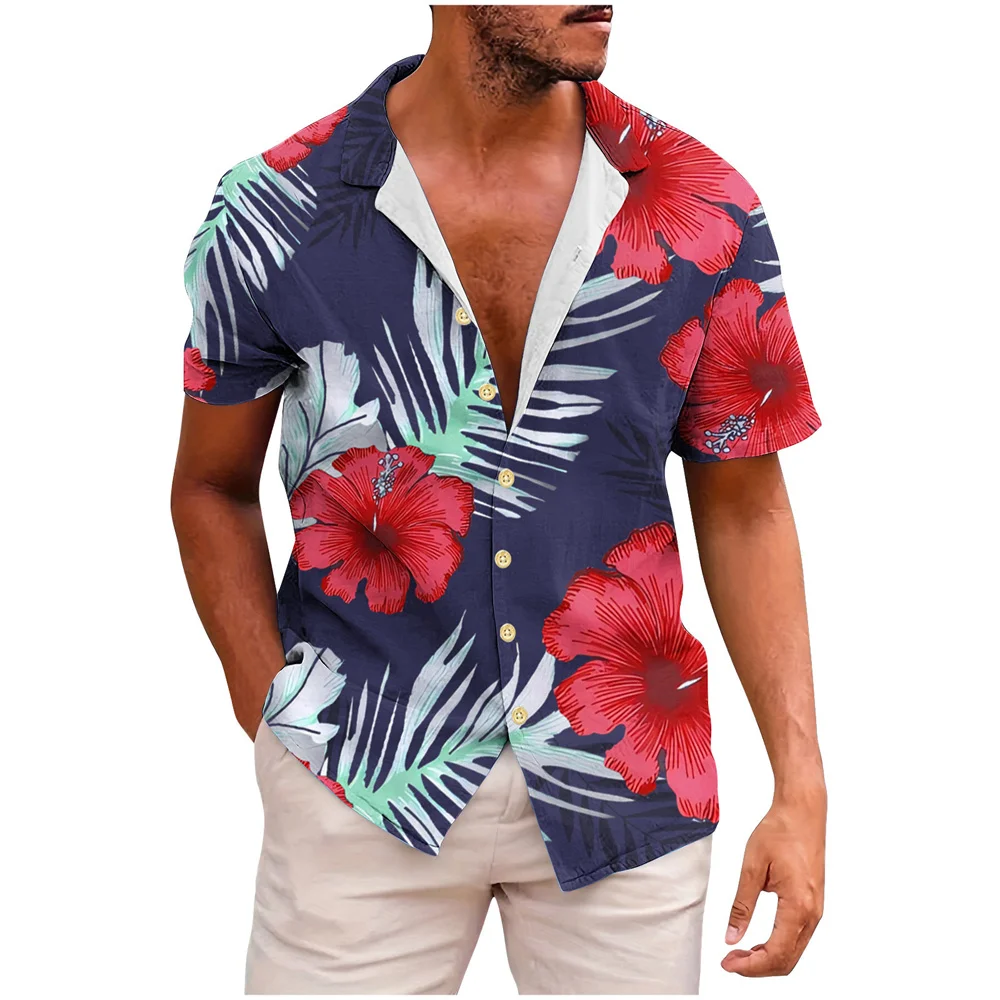 Hawaiian Fashionable Lapel Shirts For Men Summer Tropical Plant Printed Loose Short Sleeve Button-Down Beach Holiday Shirts 5XL 3