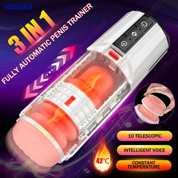 HESEKS 5D Flesh Telescopic Automatic Mastubator Heating Real Voice Oral Masturbator Blowjob Machine Vagina Sex