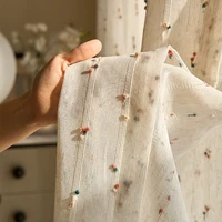Retro linen-textured sheer curtains with colorful jelly bean pattern, easy to hang, suitable for bedroom and living room 5