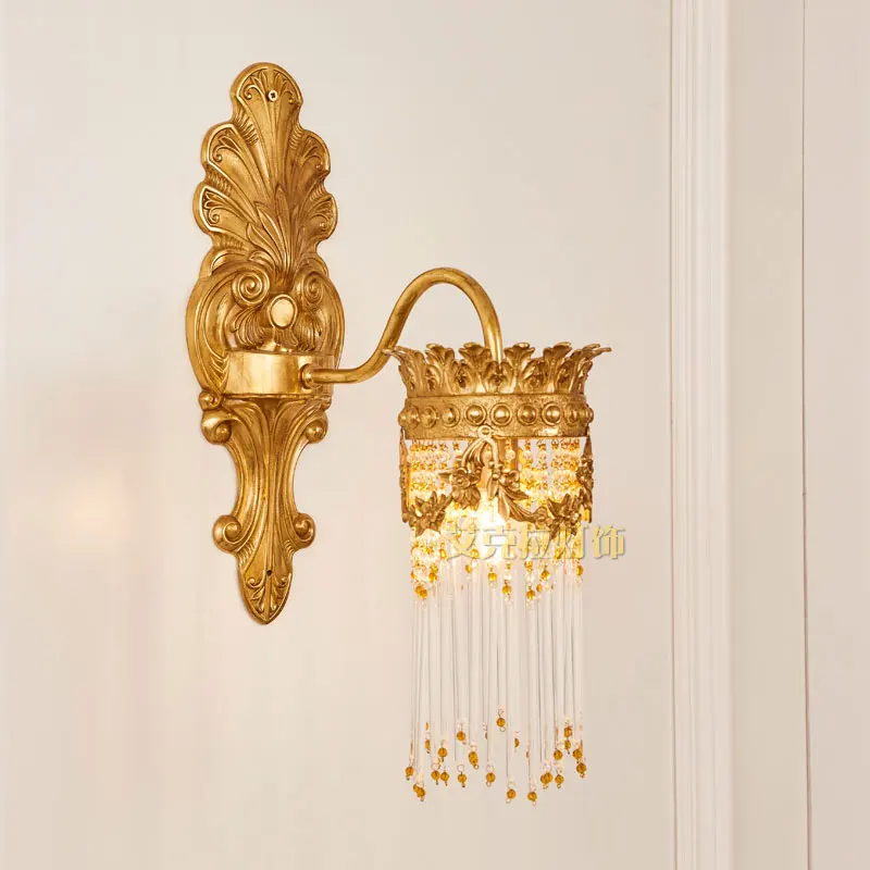 

Custom French wall lamp retro luxury atmosphere European bedside lamp bedroom living room lamp corridor aisle crystal copper