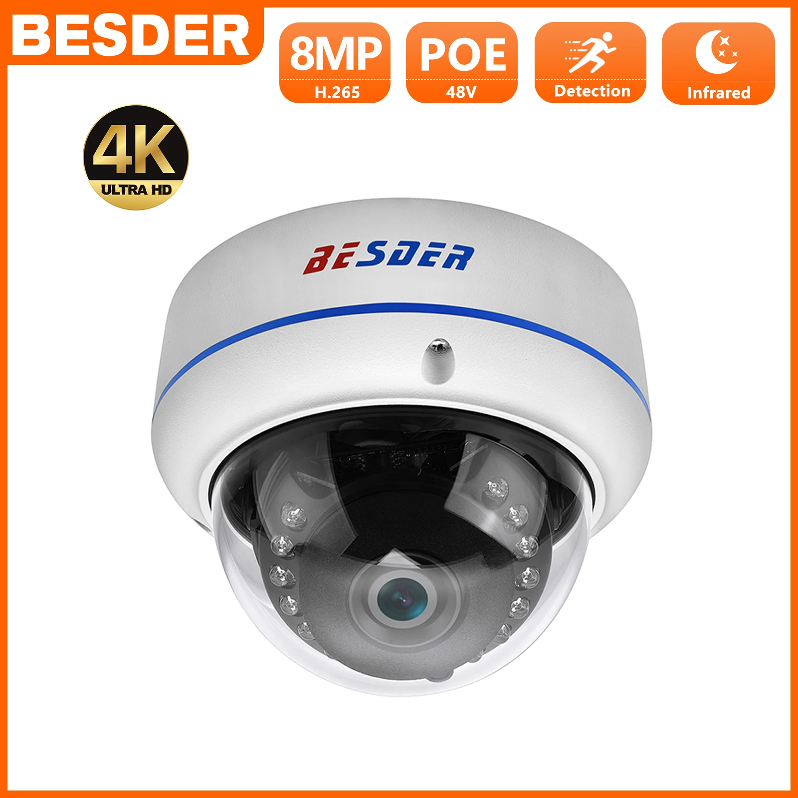 Besder 4K 8MP IP Camera H.265 4MP Outdoor Indoor Vandal-proof Design Motion Detection IR Vision CCTV Security Video Surveillance