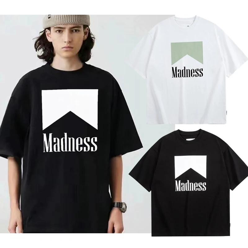 

Летние тяжелые тканевые Топы MDNS, повседневная Универсальная футболка с надписью спереди для мужчин и женщин, черно-белая сумасшедшая футболка с коротким рукавом