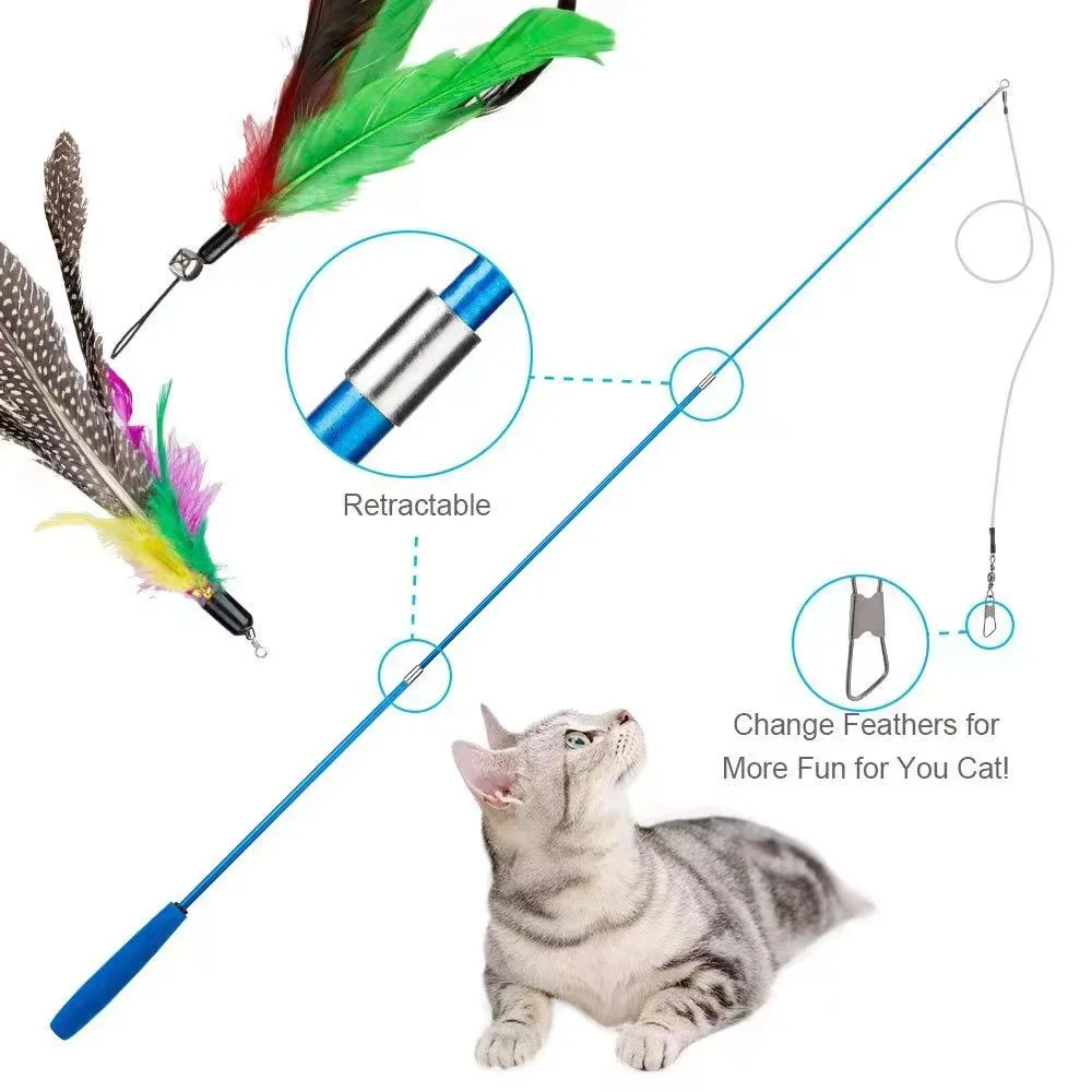 12pcs Cat Feather Toy Feather Teaser Stick Wand Pet Retractable Feather  Bell Refill Replacement Catcher Product for Kitten - AliExpress