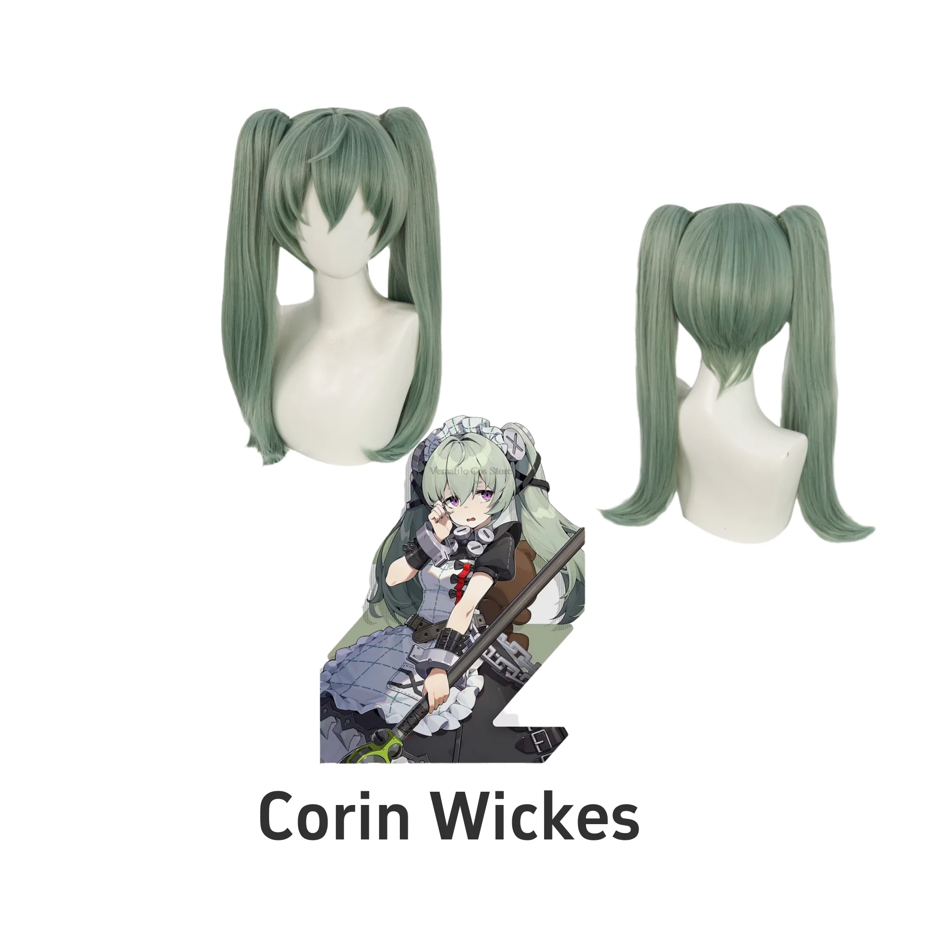 

Парик для косплея из игры Zenless Zone Zero Corin Wickes, зеленый маття с двойным хвостом, 56 см, Хэллоуин, карнавал, реквизит для ролевых игр