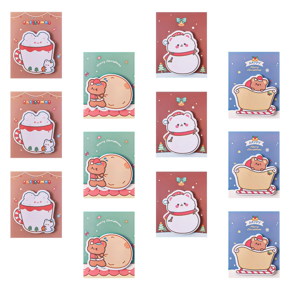 

12 Pcs Note Pads Christmas Sticky Notes Self Adhesive Message Decorate Memo Stickers Lovely Xmas Stationery Decors Student