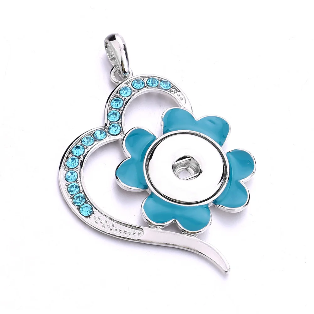 10pcs Metal Heart Crystal Flower Snap Button Necklace Fit 18MM Snap Buttons Jewelry Pendant Necklaces