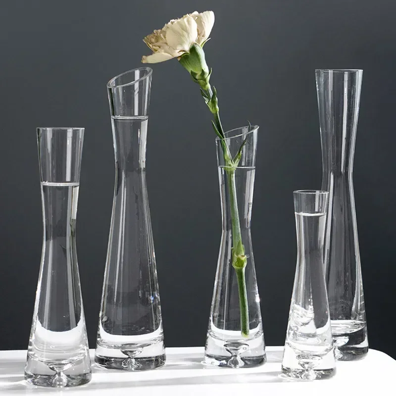 Creative European Style Transparent Glass Slanted Mouth Artistic Simple Vase Hydroponics Plant Flower VaseTable Home Decor 5